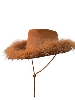 Adult Light Up Cowboy Cowgirl Hat LED Lights Blink Feather Trim Drawstring